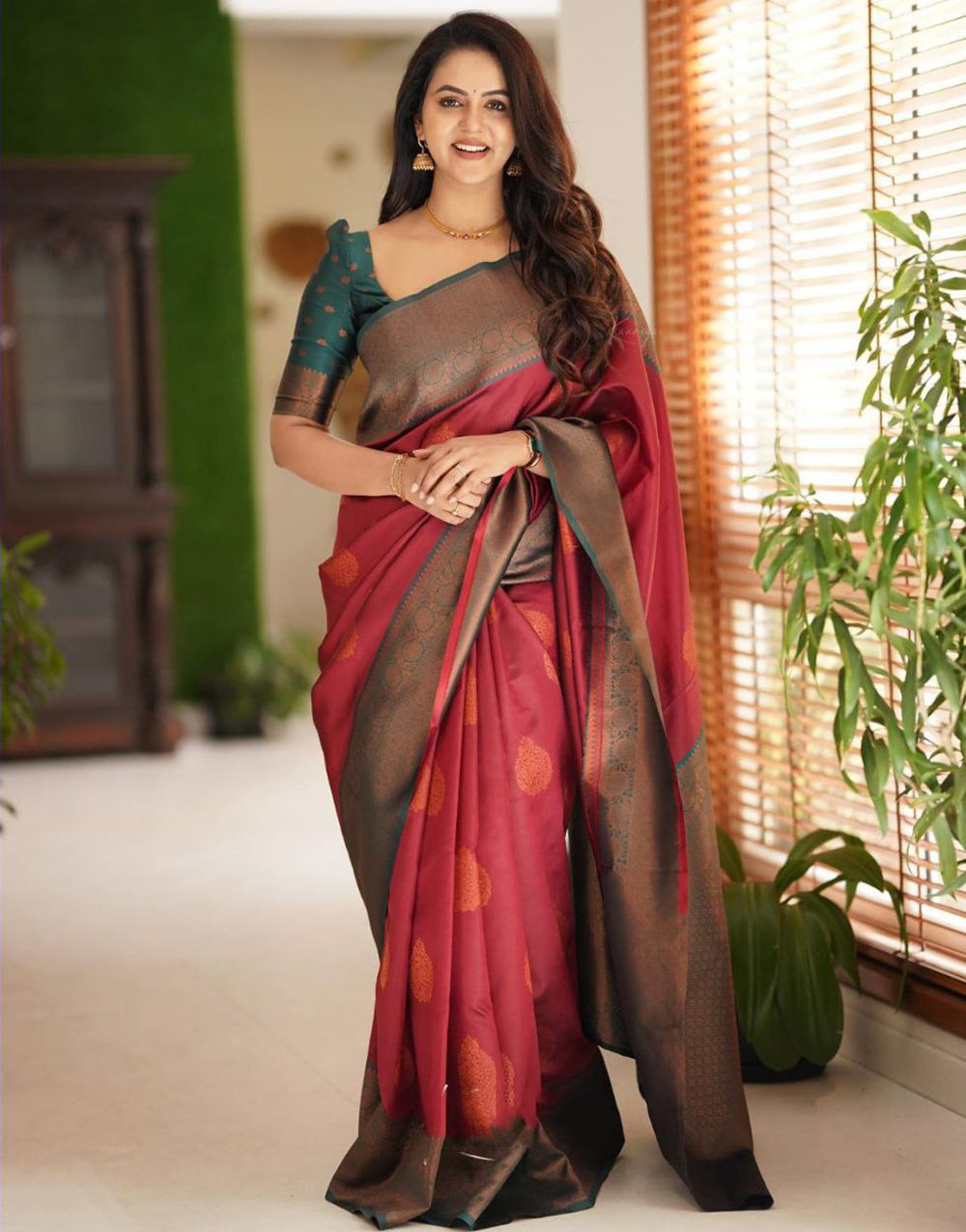 Hot Red Colour Soft Silk Saree With Weaving Work