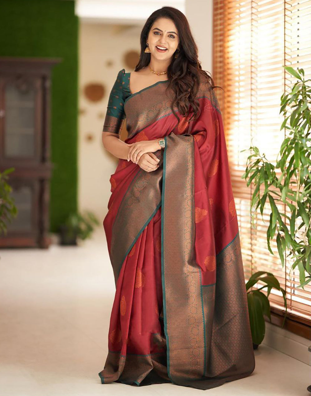 Hot Red Colour Soft Silk Saree With Weaving Work