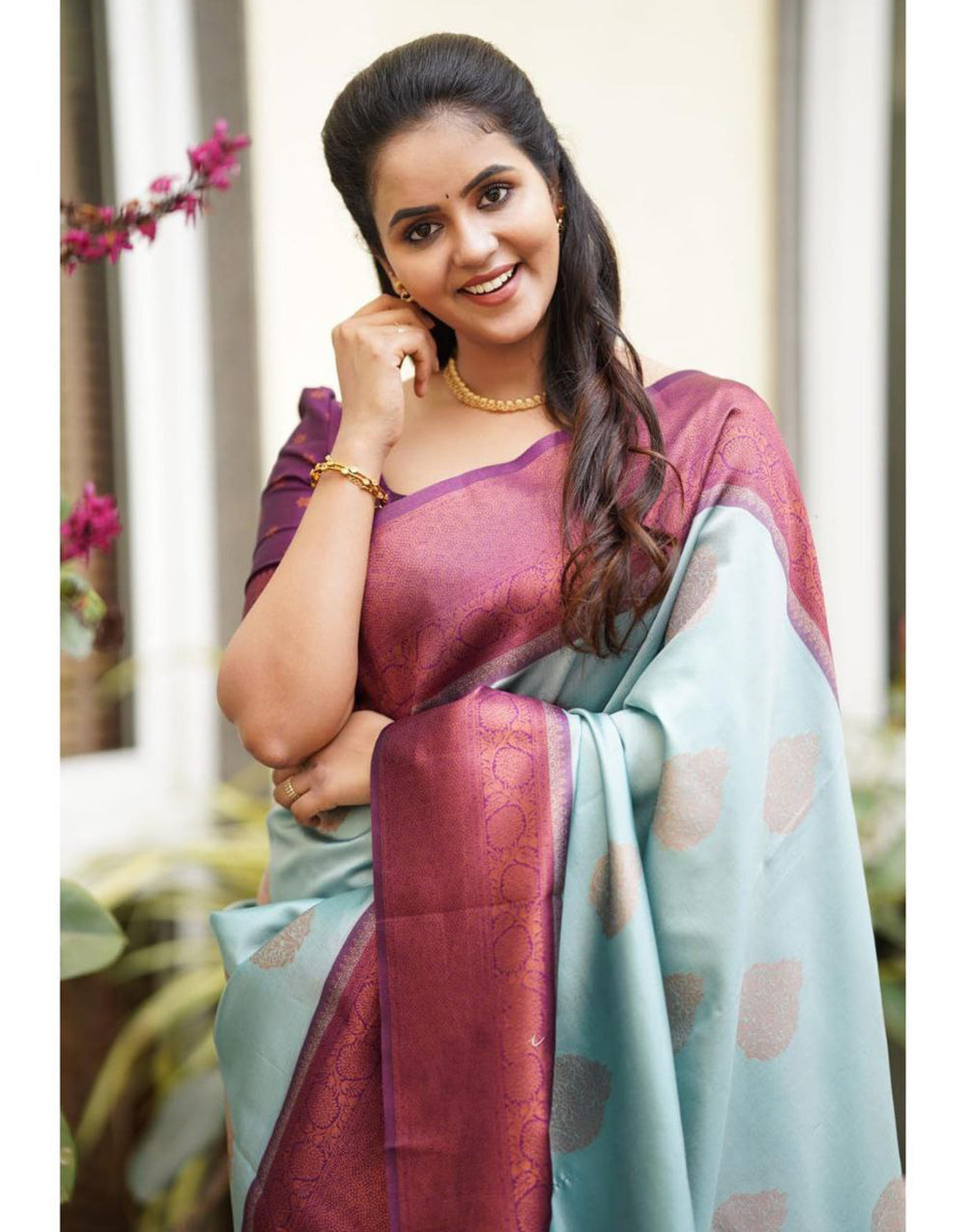 Sky Blue Colour Soft Silk Saree With Blouse