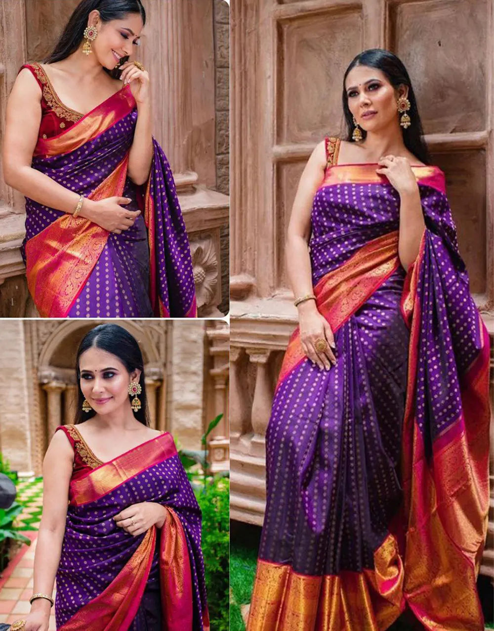 Designer Soft Lichi Silk Golden Jari Design Border Design Saree