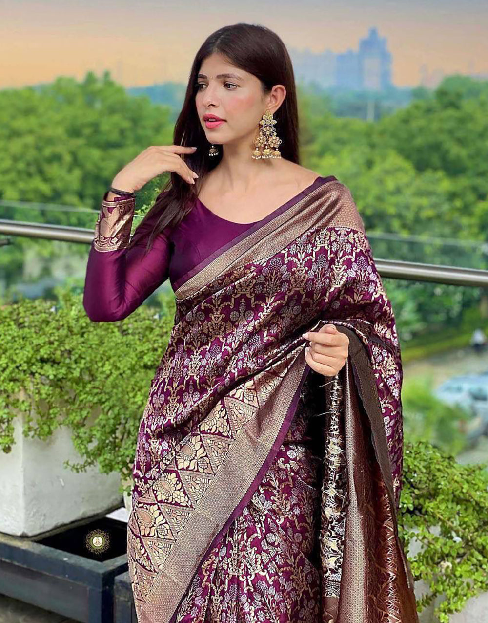 Designer Wine Soft Silk With Weaving Work