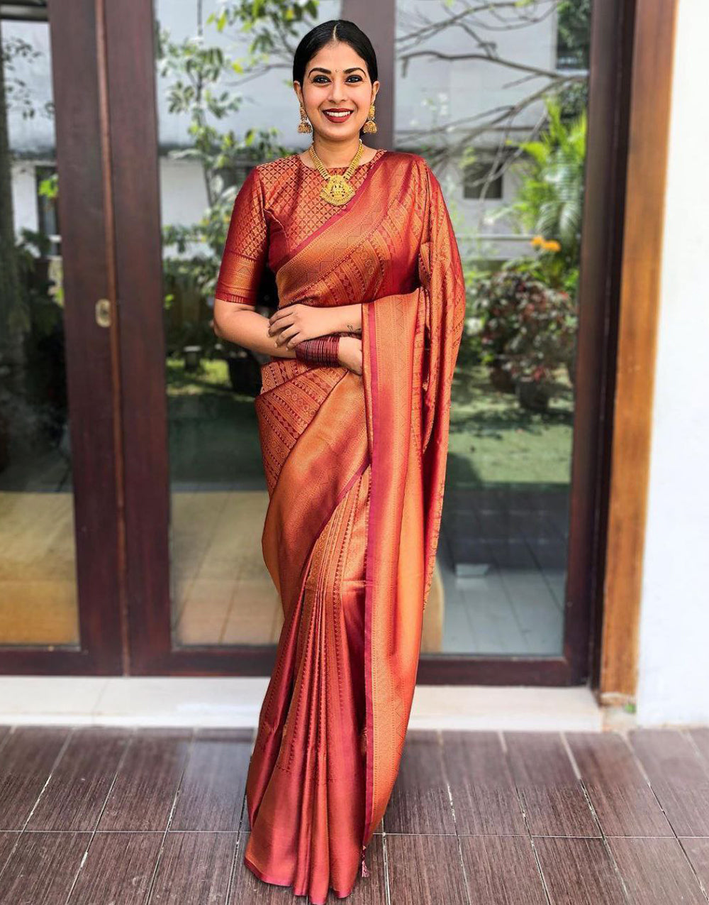 Shine Red Soft Silk Saree With Weaving Work