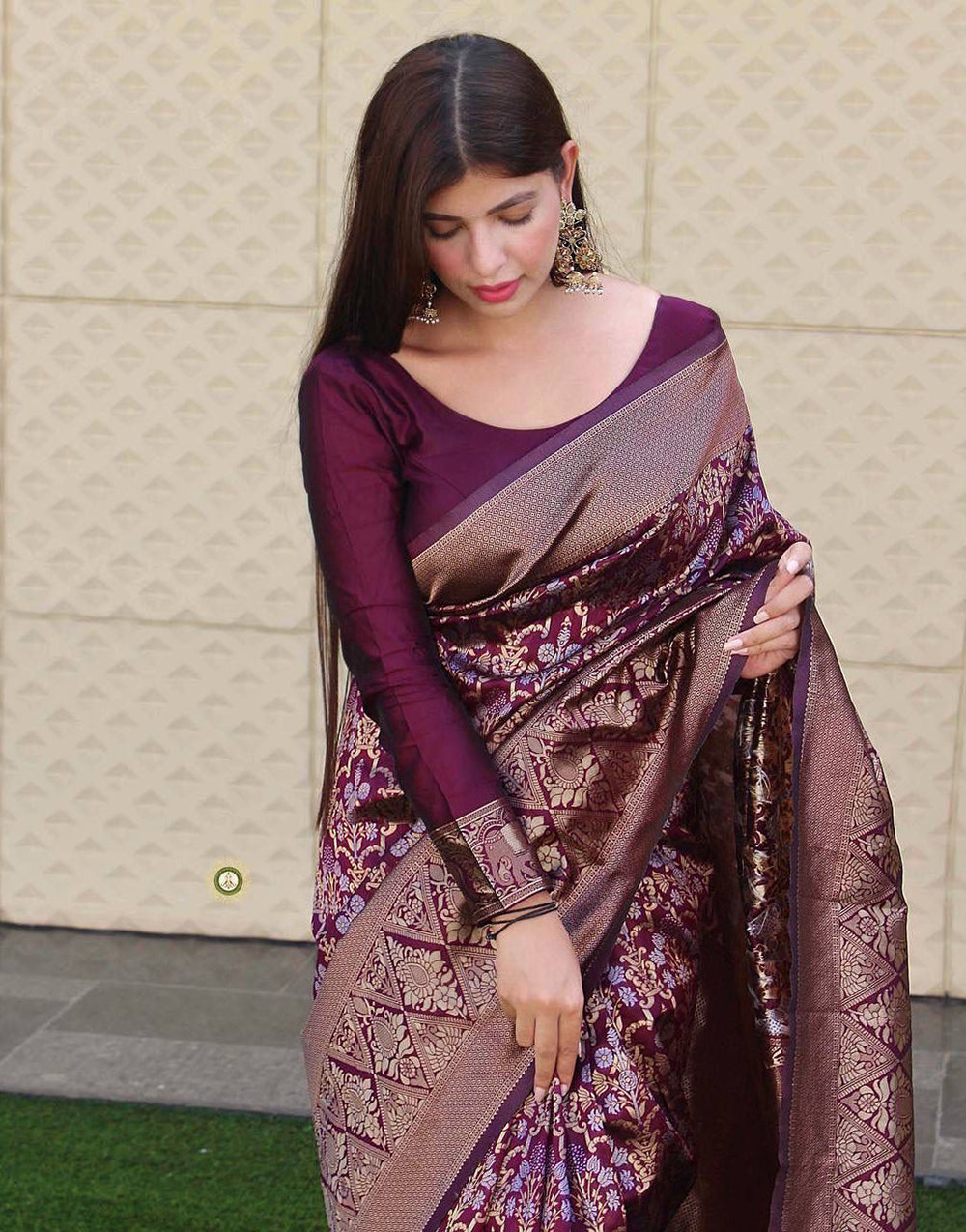Designer Wine Soft Silk With Weaving Work