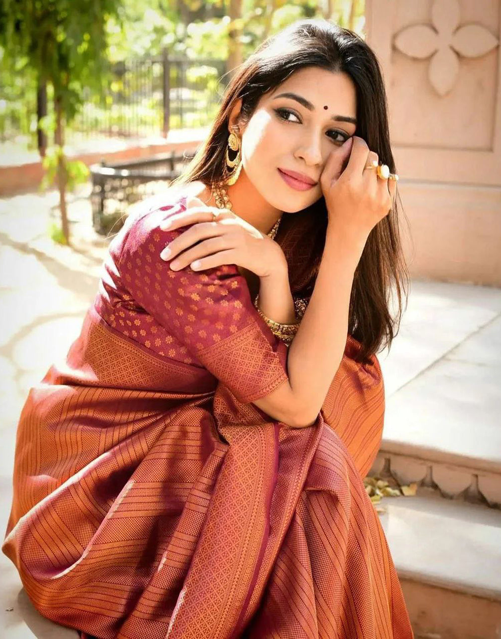 Shine Red Soft Silk Saree With Weaving Work