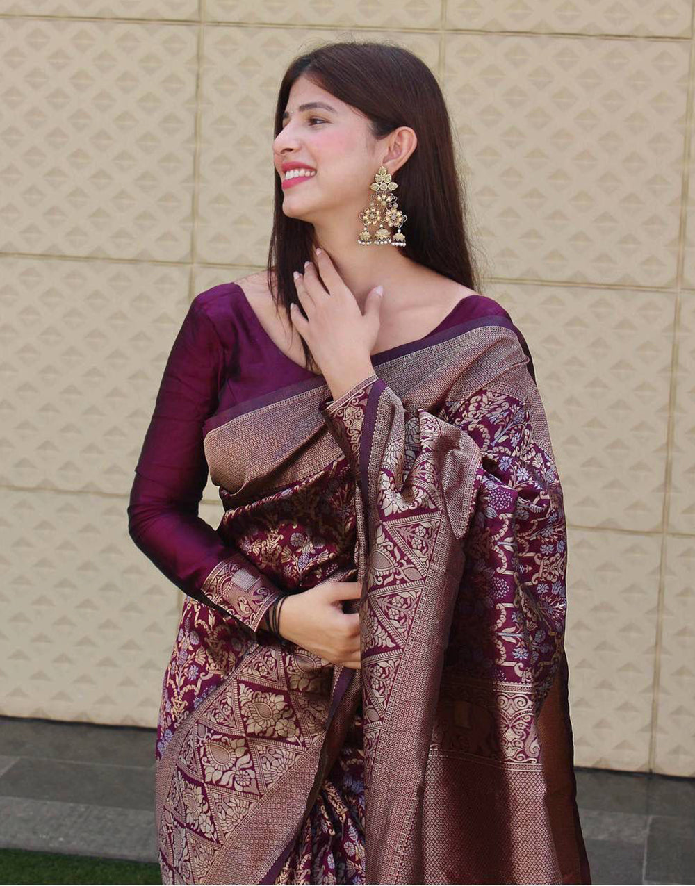 Designer Wine Soft Silk With Weaving Work