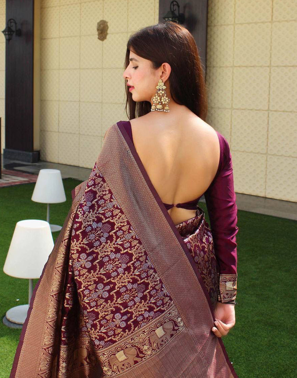 Designer Wine Soft Silk With Weaving Work