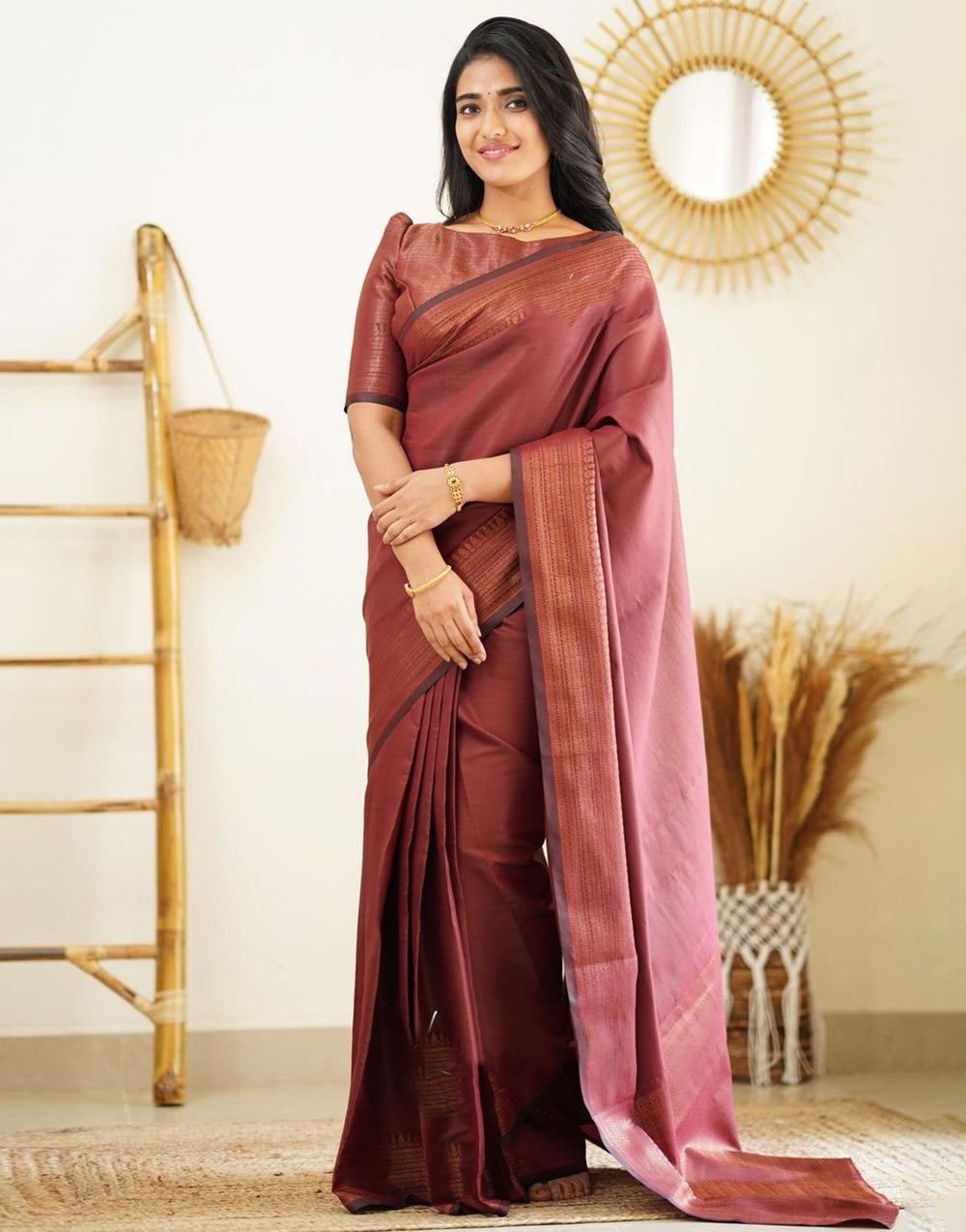 Sangria Red Colour Soft Silk Saree With Beautiful Pallu
