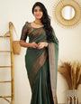 Bottle Green Color Soft Silk Saree With Weaving Work