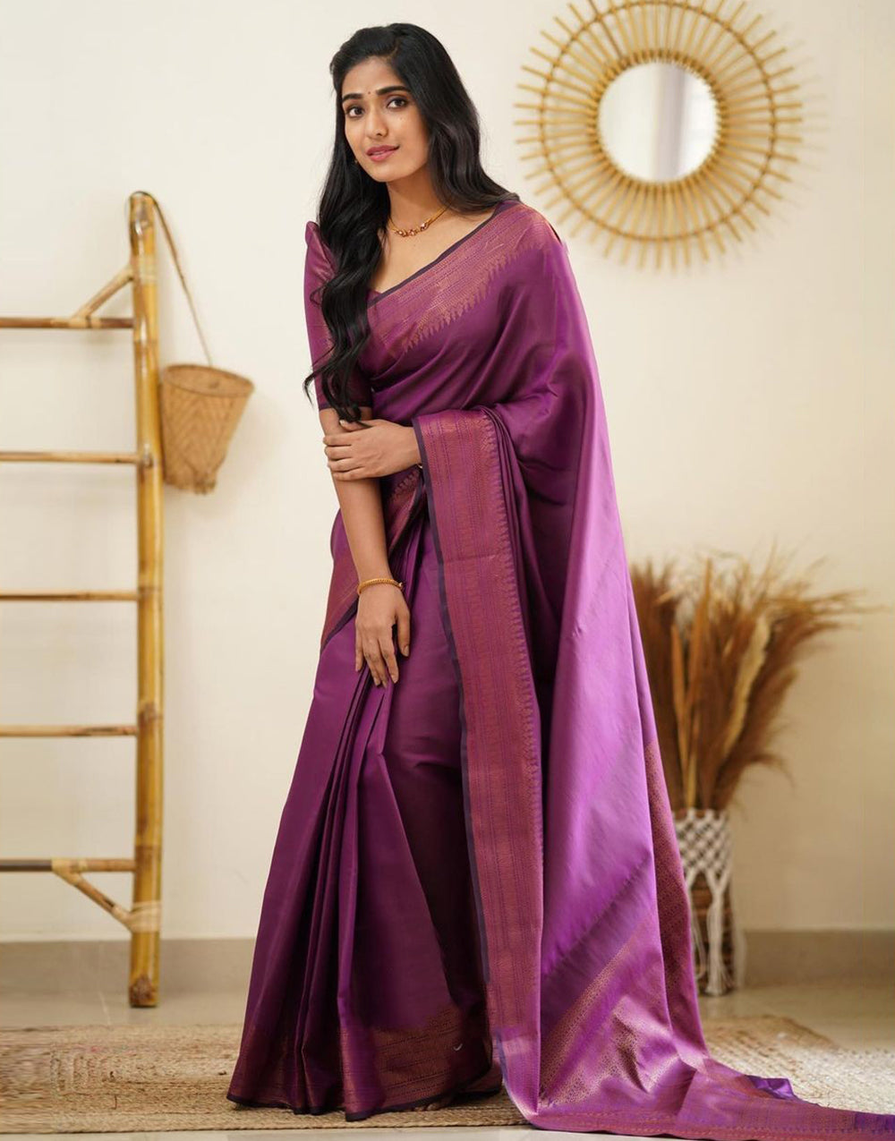 Violet Colour Soft Silk Saree With Blouse