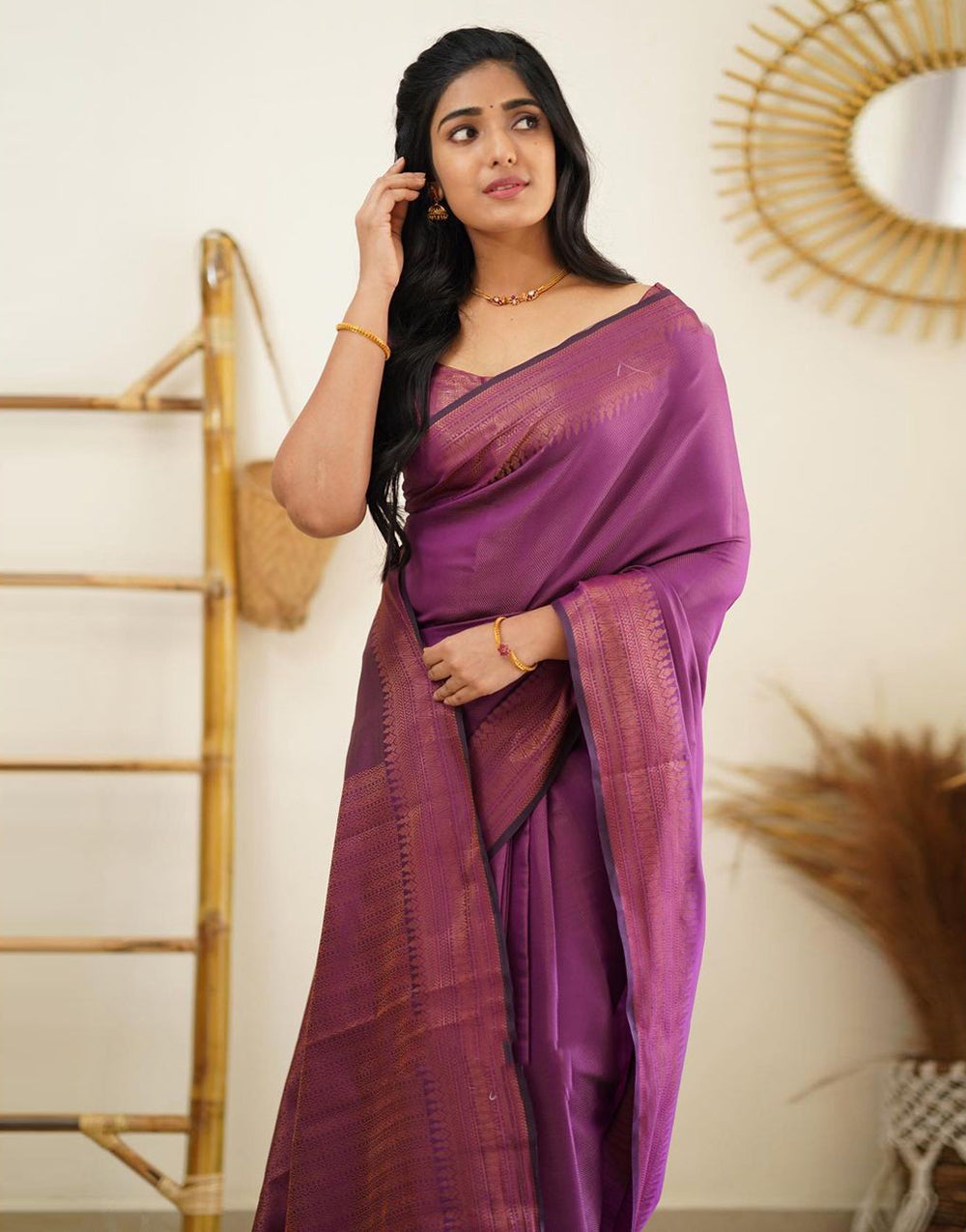 Purple Colour Soft Lichi Silk Saree With Blouse – Sareewave