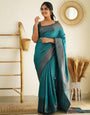 Teal Blue Colour Soft Silk Saree With Blouse