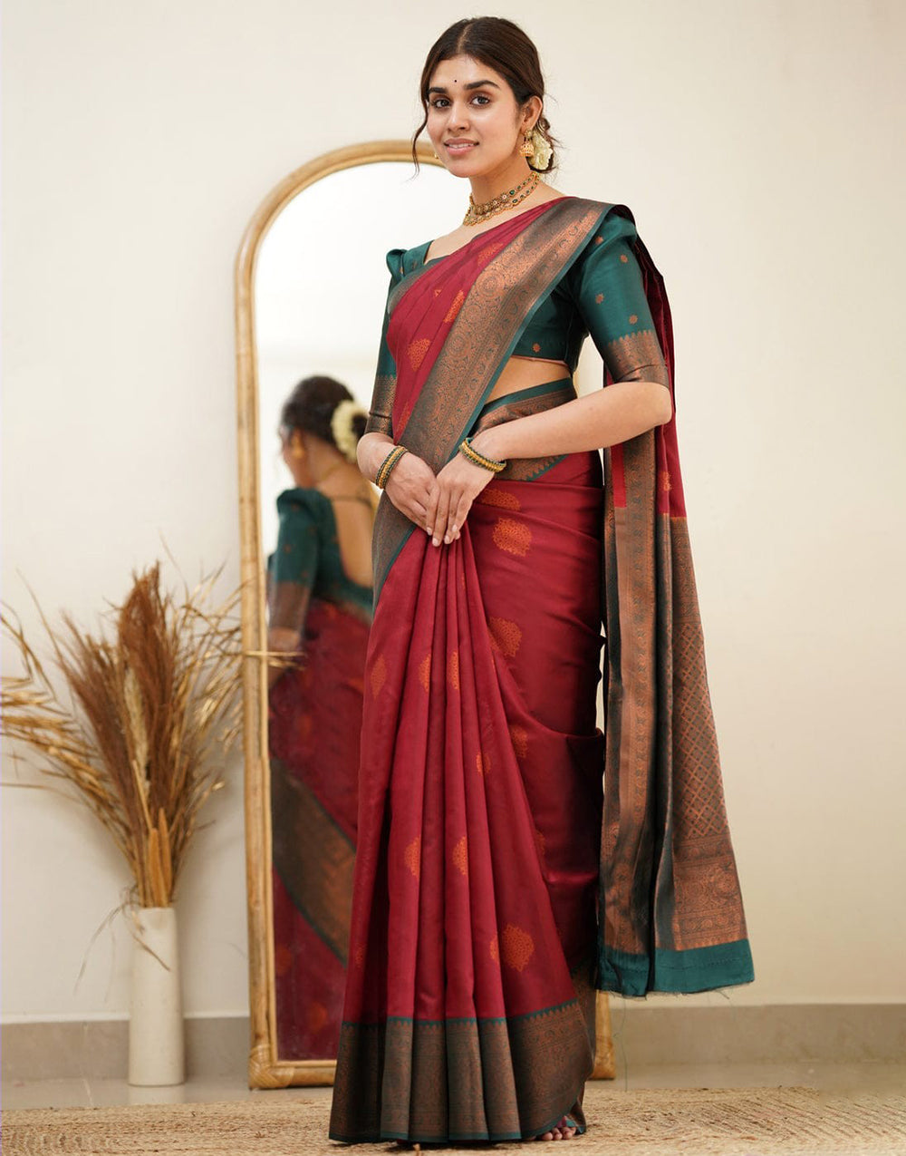 Hot Red Colour Soft Silk Saree With Weaving Work