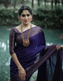Latest Navy Blue Soft Silk Saree With Beautiful Pallu