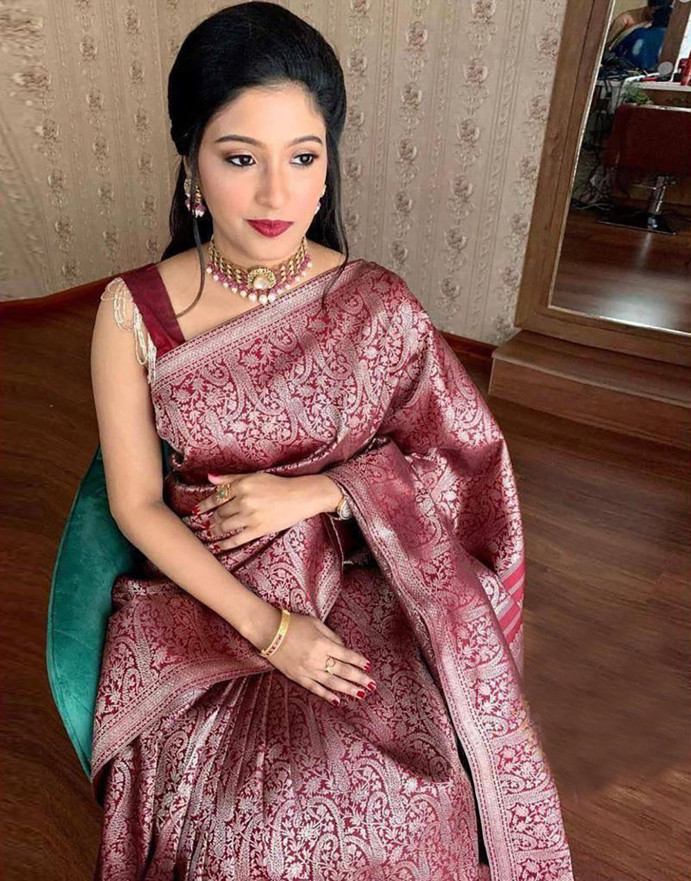 Maroon Soft Silk Saree With Designer Blouse