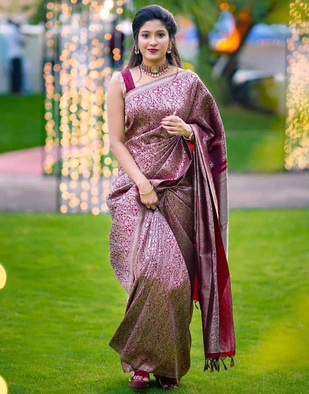 Maroon Soft Silk Saree With Designer Blouse