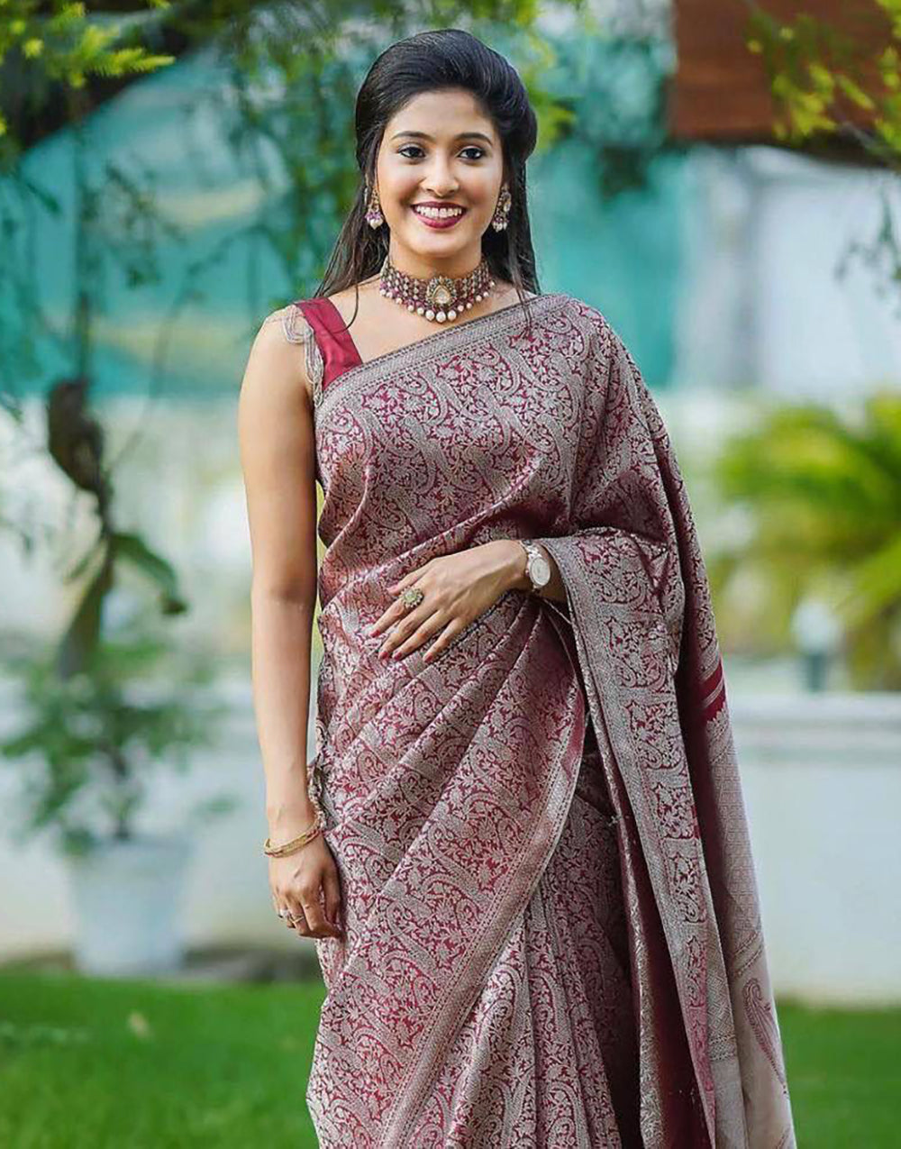 Maroon Soft Silk Saree With Designer Blouse