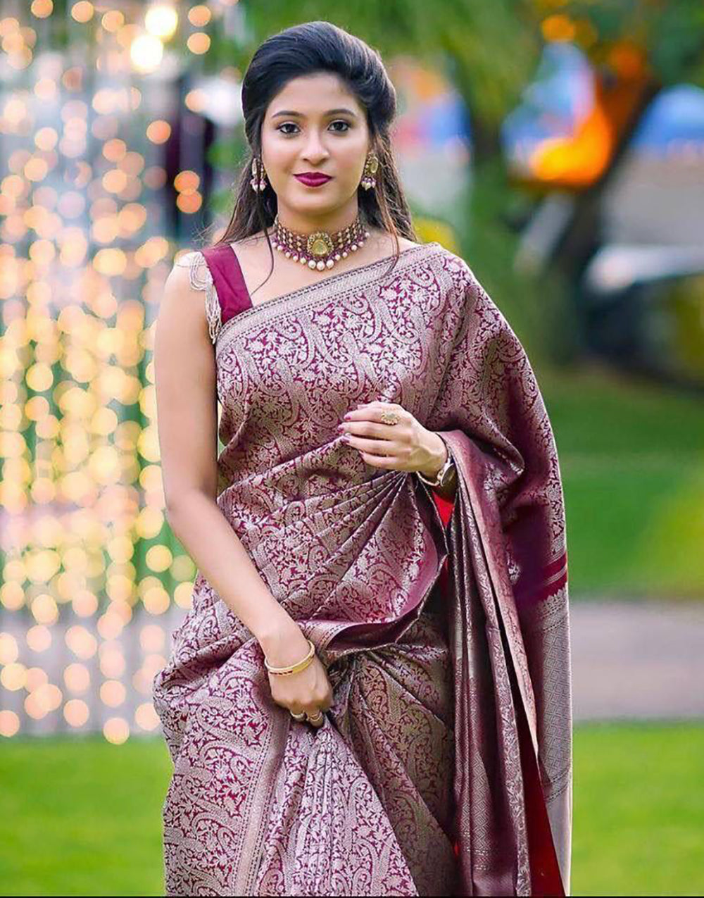 Maroon Soft Silk Saree With Designer Blouse