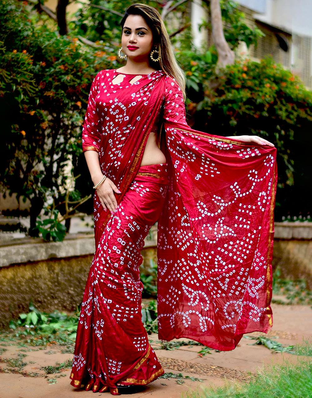 Bandhani saree red colour hotsell