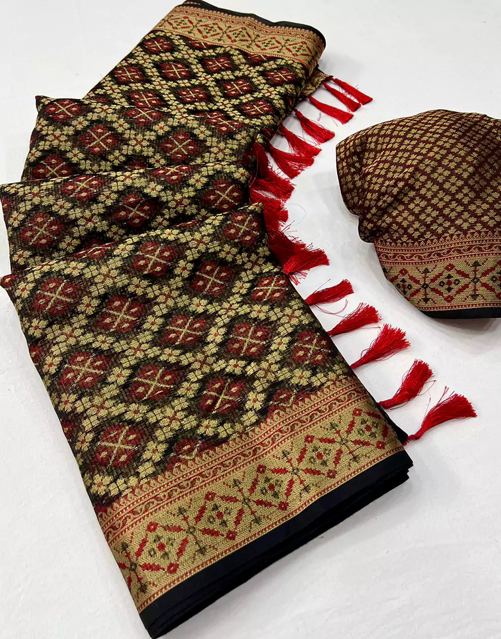 Black Kora Muslin Silk With Zari Weaving