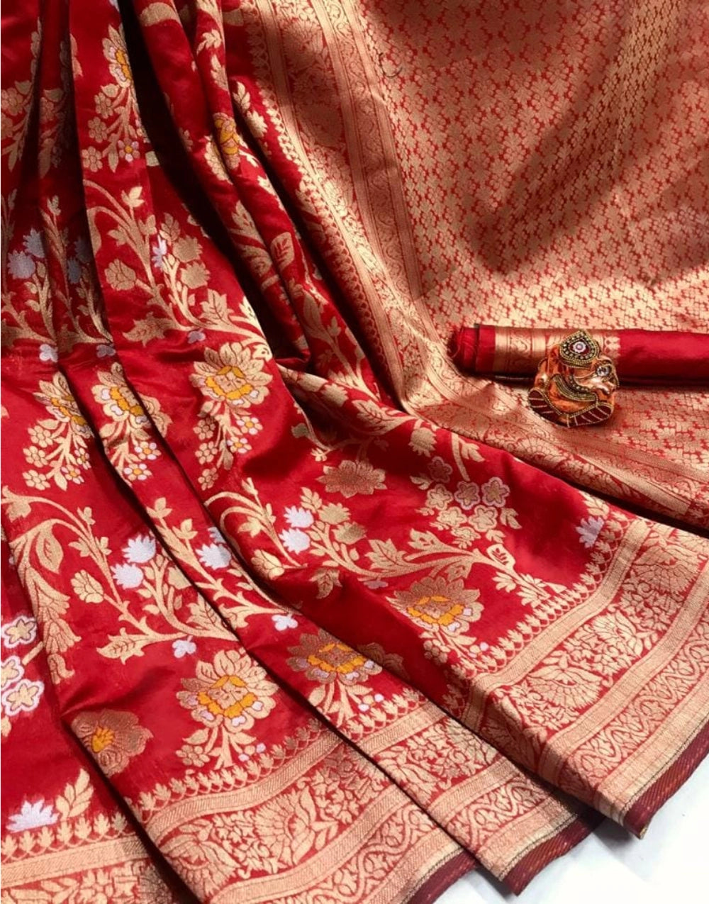 Red Soft Banarasi Silk Saree With Zaei Weaving Meenakari Work