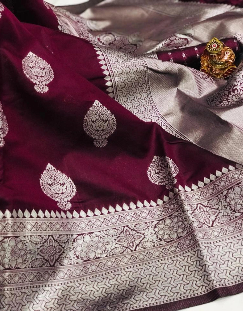 Dark Maroon Color Soft Banarsi Silk Saree With Weaving Silver Rich Pallu