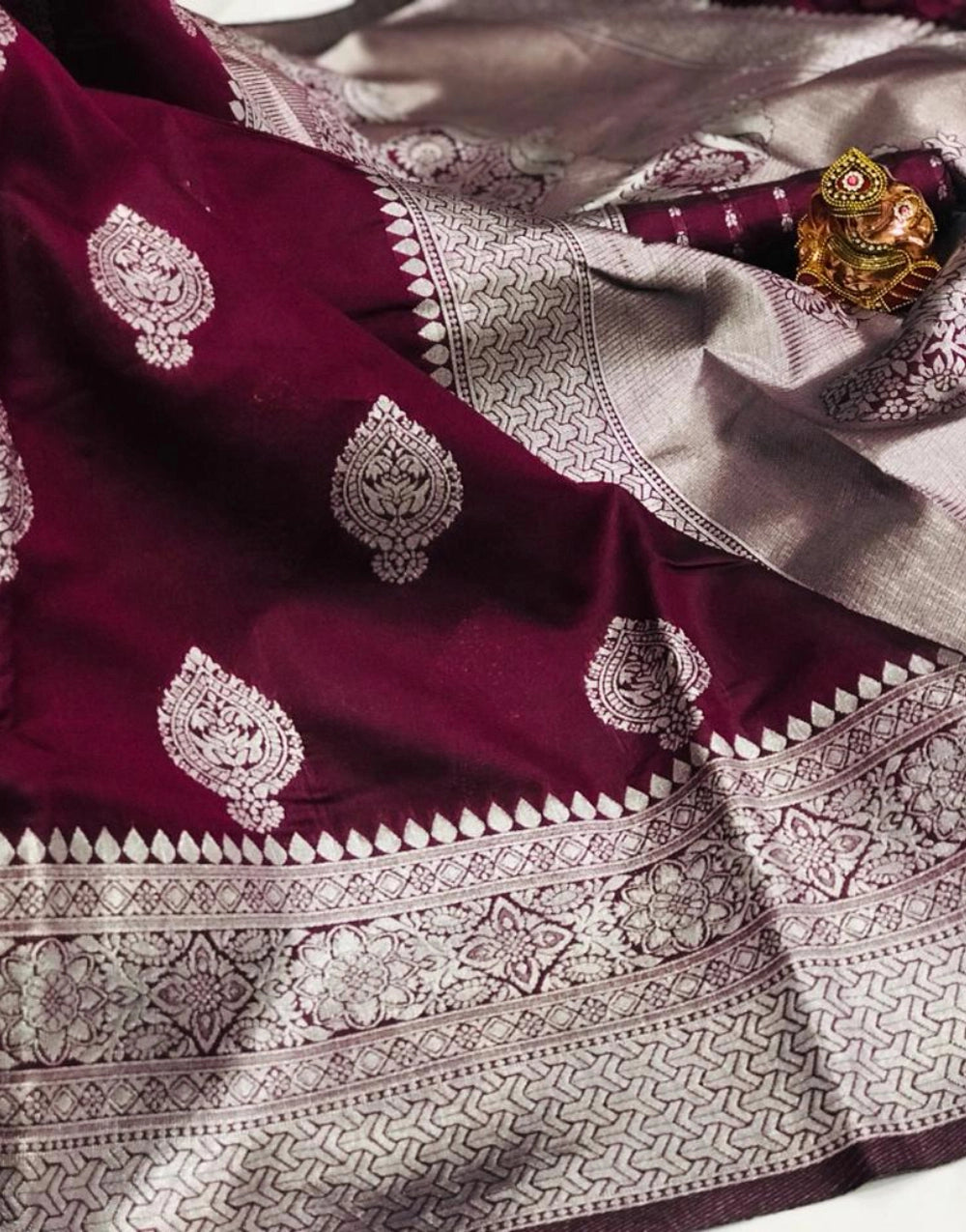 Dark Maroon Color Soft Banarsi Silk Saree With Weaving Silver  Rich Pallu