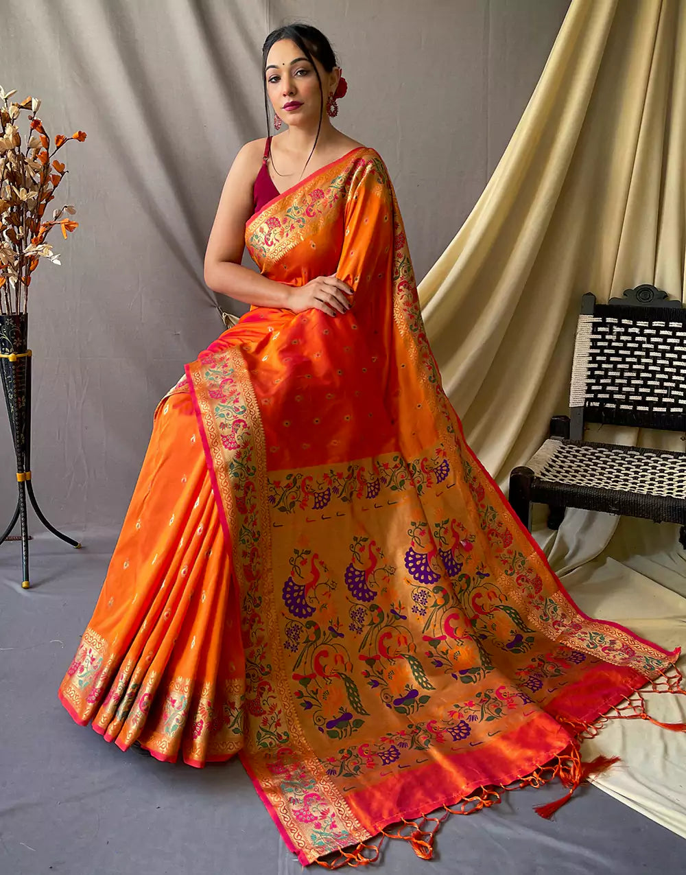 Orange Pathani Soft Silk Saree With Pathani Rich Pallu