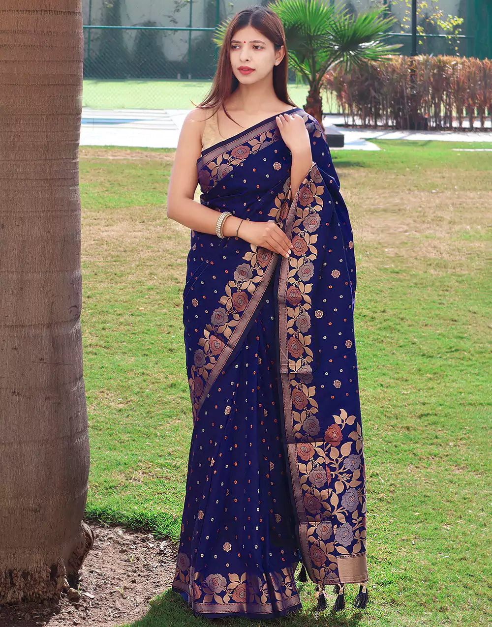 Blue Soft Silk Saree With Zari Weaving Work