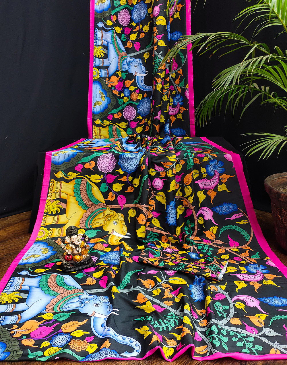Multi Colour Muslin Silk With Kalamkari Digital Printed Saree