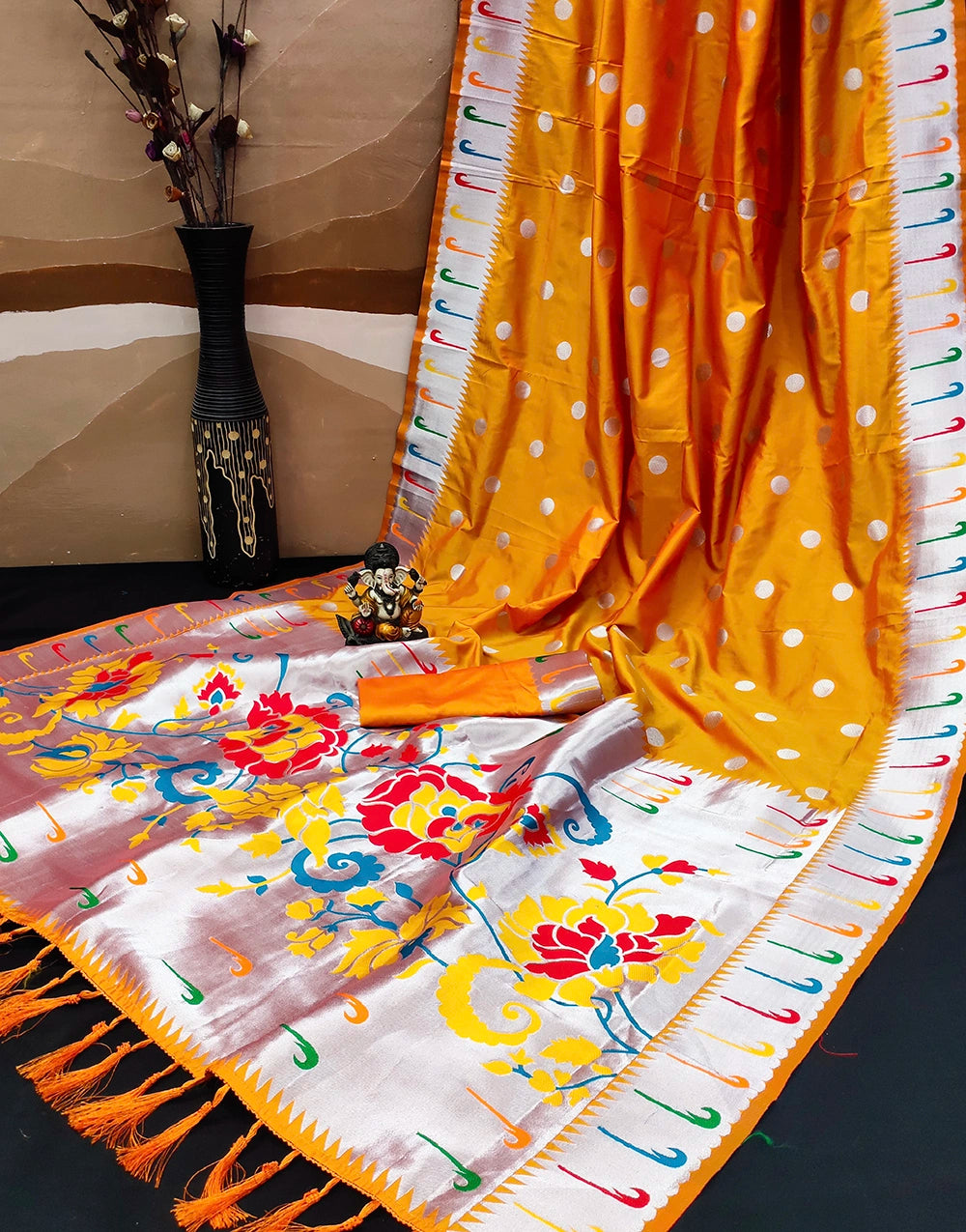Mustard Yellow Soft Silk Paithani Saree With Weaving Work