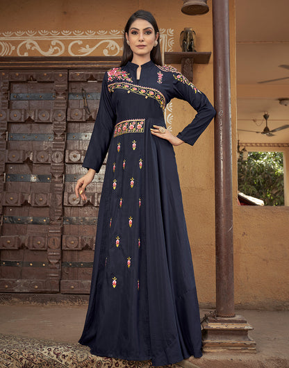 Black Muslin With Heavy Embroidery Work Gown