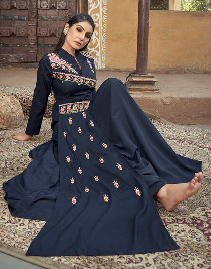 Black Muslin With Heavy Embroidery Work Gown