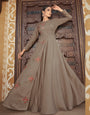 Taupe Beige Muslin Silk With Heavy Embroidery Gown