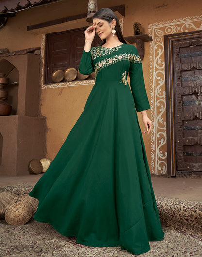 Green Muslin Embroidery Work Gown