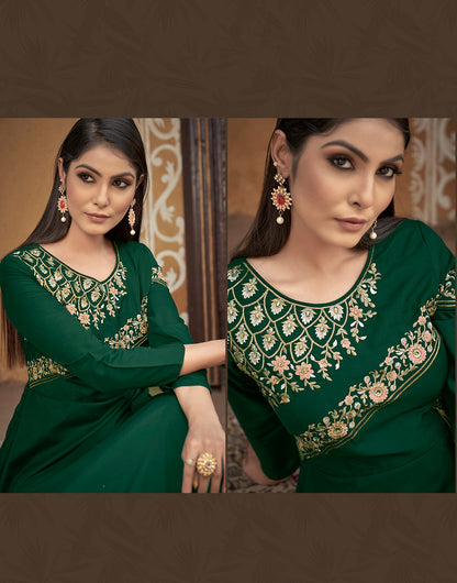 Green Muslin Embroidery Work Gown