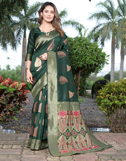 Green Banarasi Soft Silk Saree With Zari Weaving Work