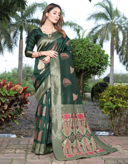 Green Banarasi Soft Silk Saree With Zari Weaving Work