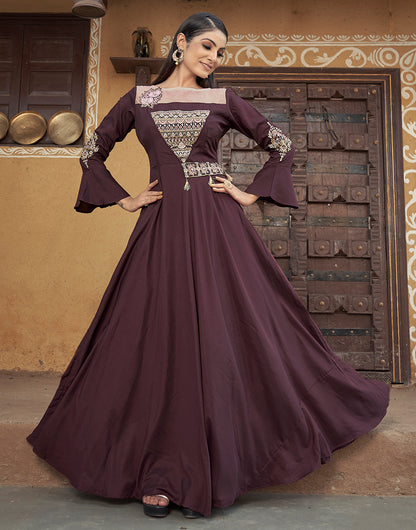 Brown Muslin With Heavy Embroidery Work Gown