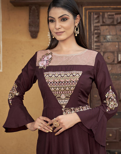 Brown Muslin With Heavy Embroidery Work Gown