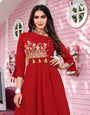 Red Rayon Cotton With Heavy Embroidery Work Long Kurti