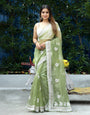 Olive Green Organza Saree With Embroidery Work