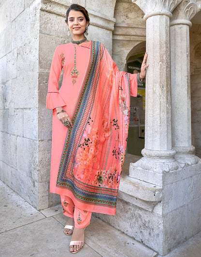 Peach Rayon With Embroidery Salwar Suit