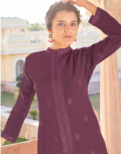 Wine Fox Georgette With Embroidery Work Kurti