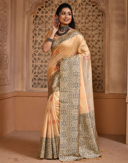 Cream Silk Saree With Weaving Work