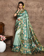 Mint Green Soft Tussar Silk Saree With Floral Printed Work