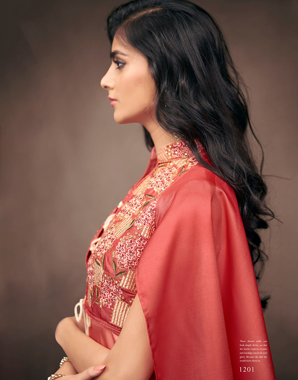 Rose Red Triva Satin Silk With Embroidered Work Gown