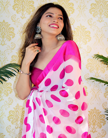 Pink Georgette Printed Saree With Satin Patta