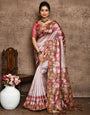 Crepe Pink Soft Tussar Silk Saree With Floral Printed Work