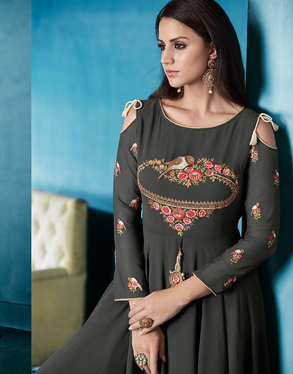 Black Georgette With Embroidered Work Gown – Sareewave