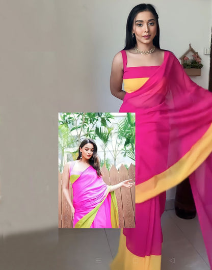 Pink & Yellow Georgette Ready To Wear Saree